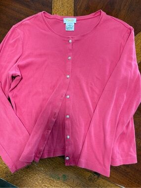 Talbots Pink Pima Cotton Rhinestone Button Cardigan Large Y2K